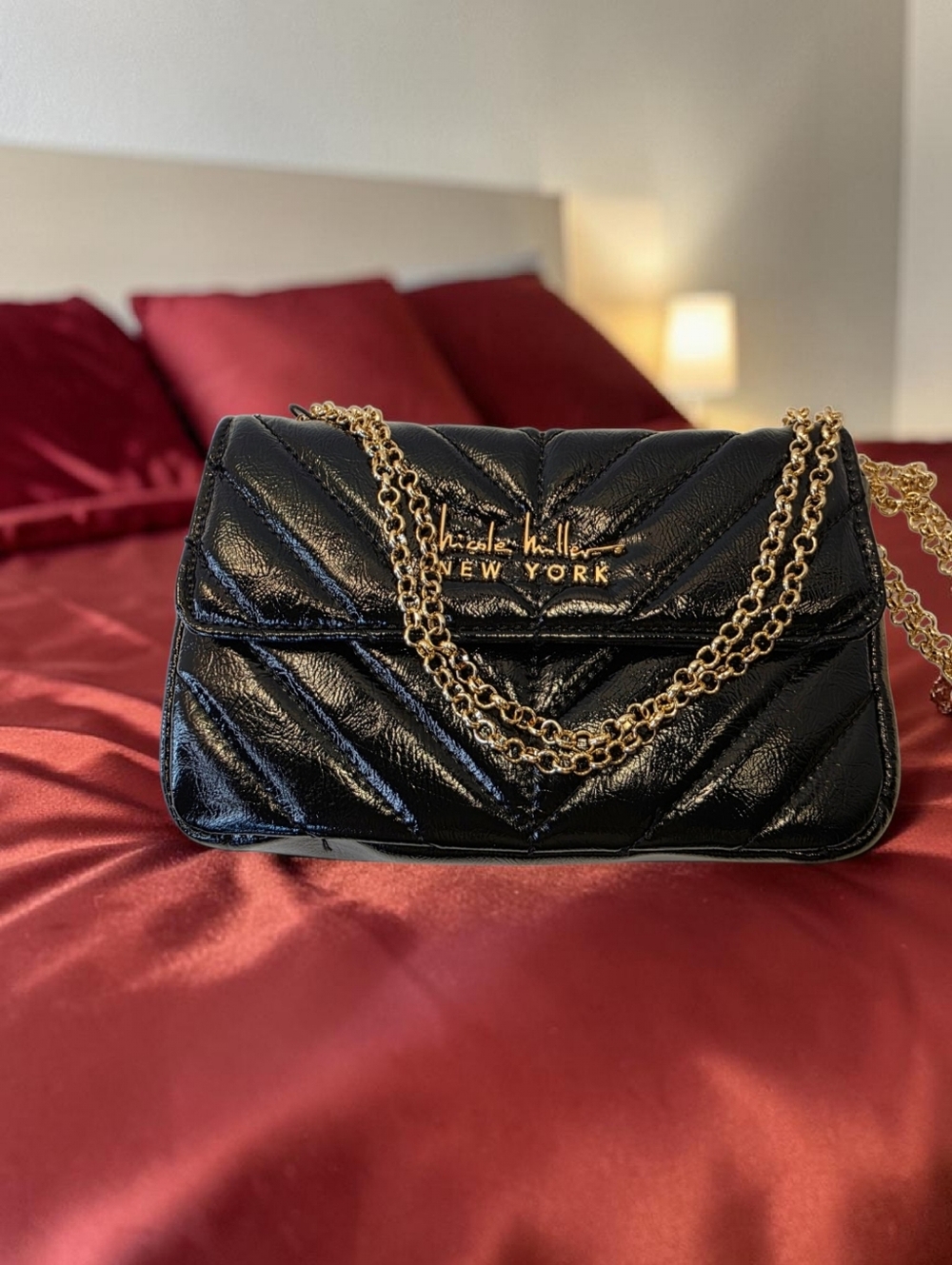 SALE!! Quilted Black Chain Shoulder Bag by Nicole Miller New York  NWT